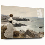 Vintage Landscape Art - Woman by the Sea on Rocky Shoreline