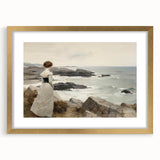 Vintage Landscape Art - Woman by the Sea on Rocky Shoreline