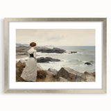 Vintage Landscape Art - Woman by the Sea on Rocky Shoreline