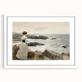 Vintage Landscape Art - Woman by the Sea on Rocky Shoreline