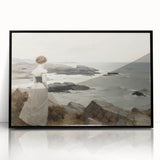 Vintage Landscape Art - Woman by the Sea on Rocky Shoreline