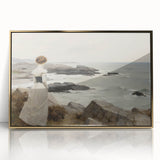 Vintage Landscape Art - Woman by the Sea on Rocky Shoreline