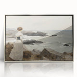 Vintage Landscape Art - Woman by the Sea on Rocky Shoreline
