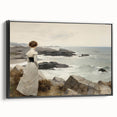Vintage Landscape Art - Woman by the Sea on Rocky Shoreline