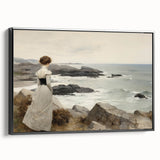 Vintage Landscape Art - Woman by the Sea on Rocky Shoreline
