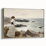 Vintage Landscape Art - Woman by the Sea on Rocky Shoreline