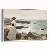 Vintage Landscape Art - Woman by the Sea on Rocky Shoreline