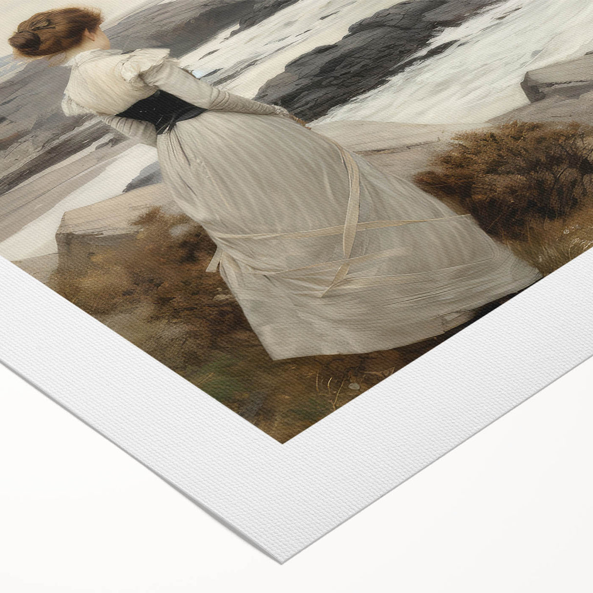 Vintage Landscape Art - Woman by the Sea on Rocky Shoreline