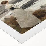 Vintage Landscape Art - Woman by the Sea on Rocky Shoreline