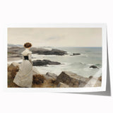 Vintage Landscape Art - Woman by the Sea on Rocky Shoreline