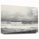 Vintage Landscape Art - Dramatic Ocean Waves and Cloudy Sky