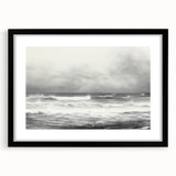 Vintage Landscape Art - Dramatic Ocean Waves and Cloudy Sky