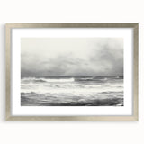 Vintage Landscape Art - Dramatic Ocean Waves and Cloudy Sky