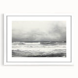 Vintage Landscape Art - Dramatic Ocean Waves and Cloudy Sky