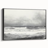Vintage Landscape Art - Dramatic Ocean Waves and Cloudy Sky