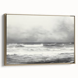 Vintage Landscape Art - Dramatic Ocean Waves and Cloudy Sky