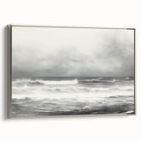 Vintage Landscape Art - Dramatic Ocean Waves and Cloudy Sky