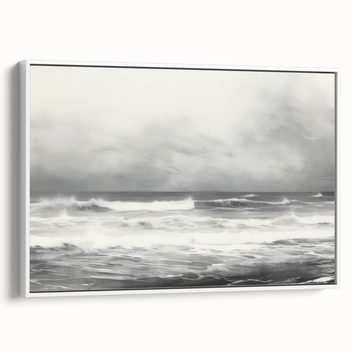 Vintage Landscape Art - Dramatic Ocean Waves and Cloudy Sky