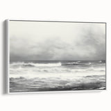 Vintage Landscape Art - Dramatic Ocean Waves and Cloudy Sky
