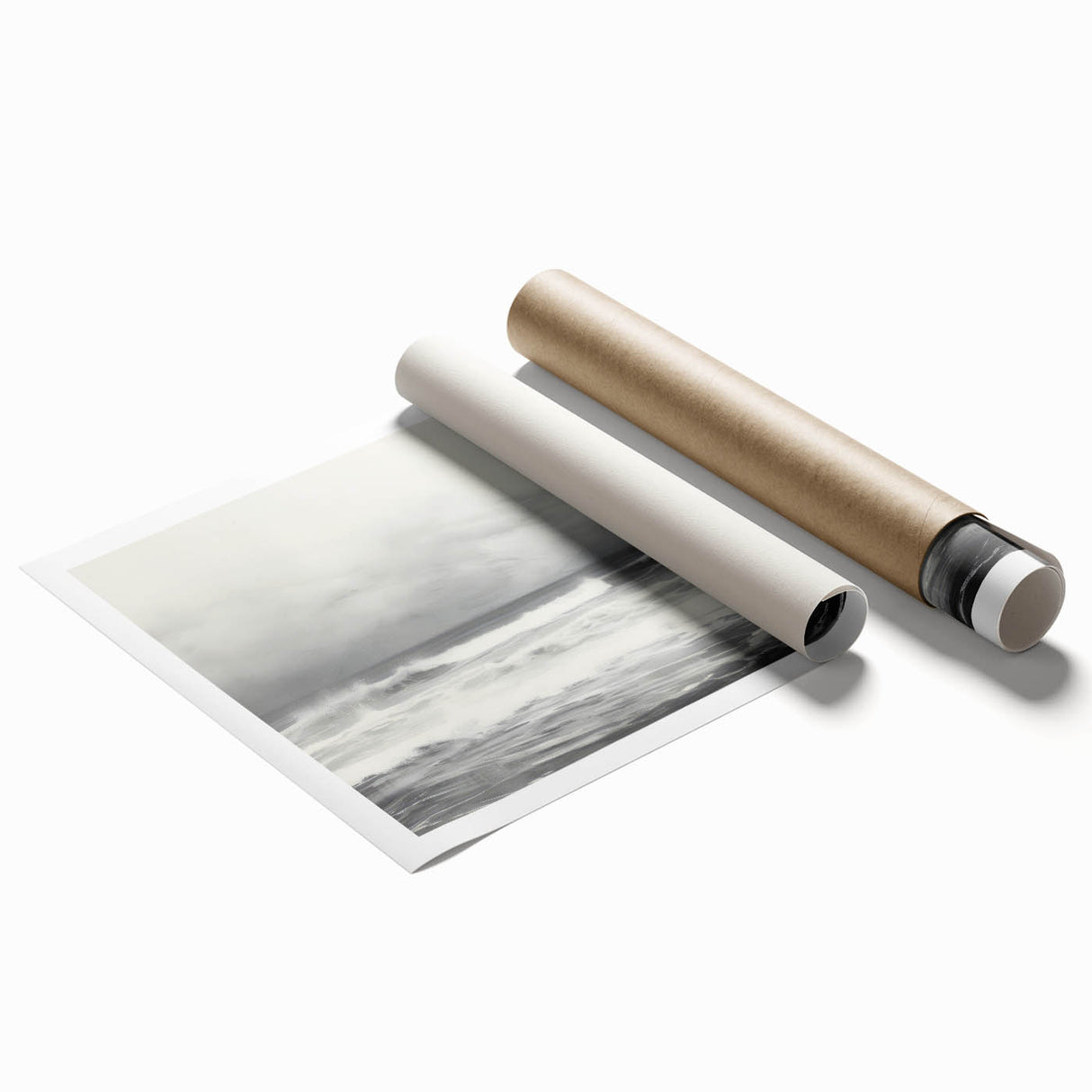 Vintage Landscape Art - Dramatic Ocean Waves and Cloudy Sky