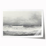 Vintage Landscape Art - Dramatic Ocean Waves and Cloudy Sky