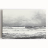 Vintage Landscape Art - Dramatic Ocean Waves and Cloudy Sky