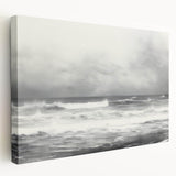 Vintage Landscape Art - Dramatic Ocean Waves and Cloudy Sky