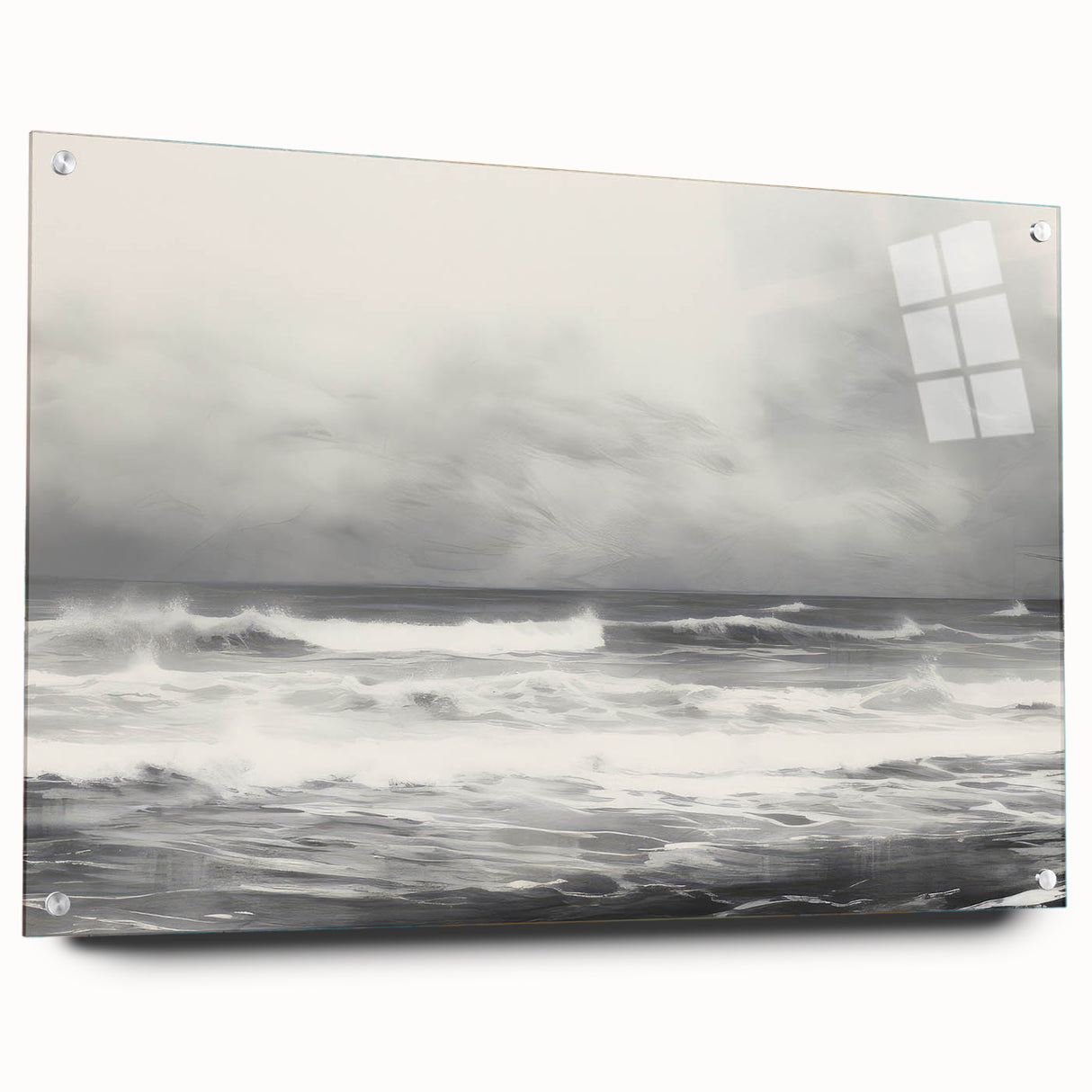 Vintage Landscape Art - Dramatic Ocean Waves and Cloudy Sky