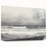 Vintage Landscape Art - Dramatic Ocean Waves and Cloudy Sky