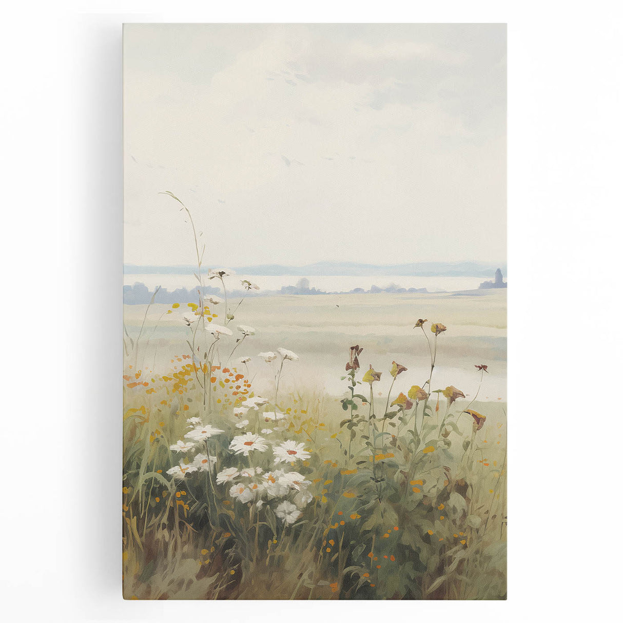 Vintage Landscape Art – Serene Wildflower Meadow Scene