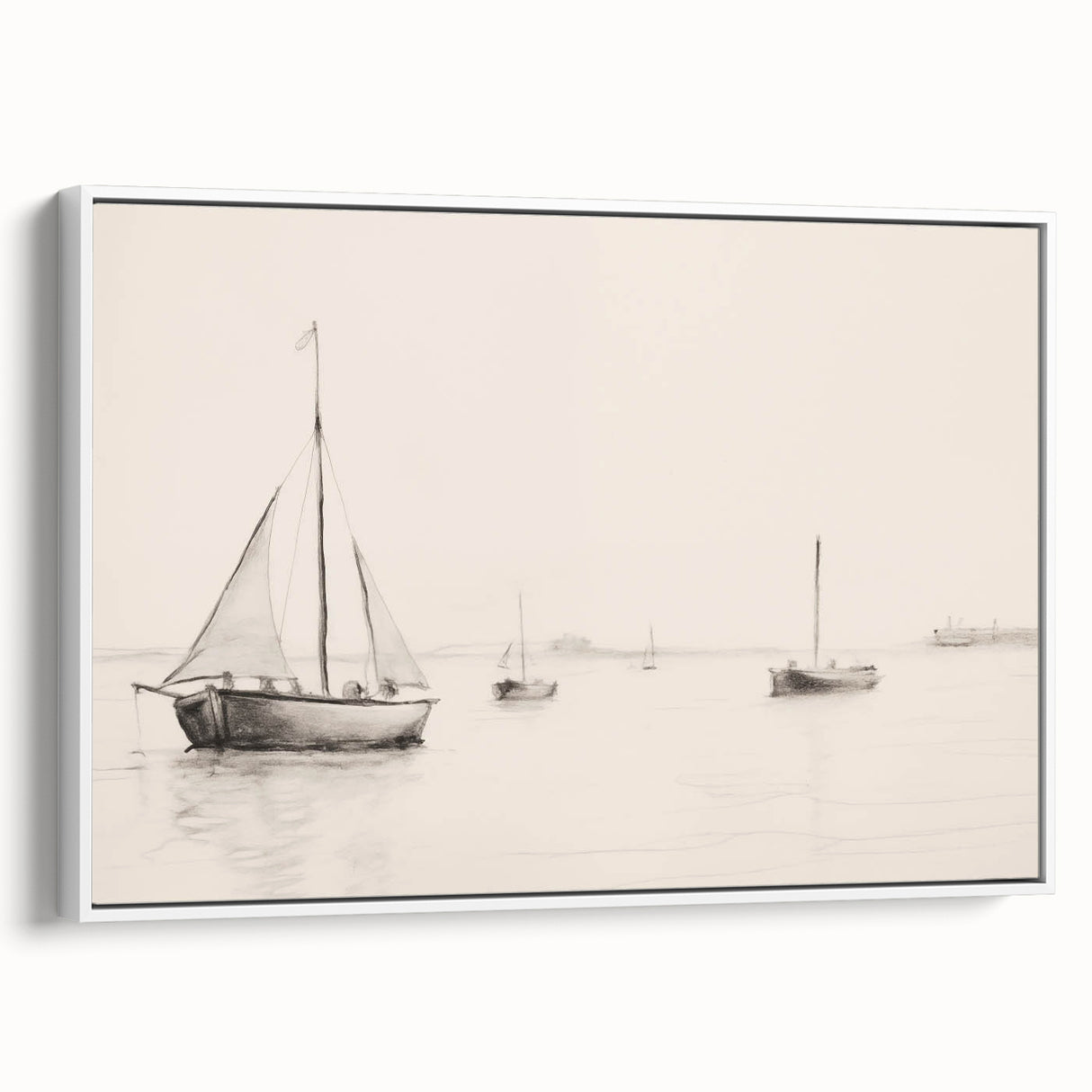 Vintage Landscape Art – Sailboats on Calm Waters – Antique Maritime Wall Art
