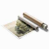 Vintage Landscape Art – Autumn Trees in Tranquil Landscape – Antique Nature Scene Wall Art