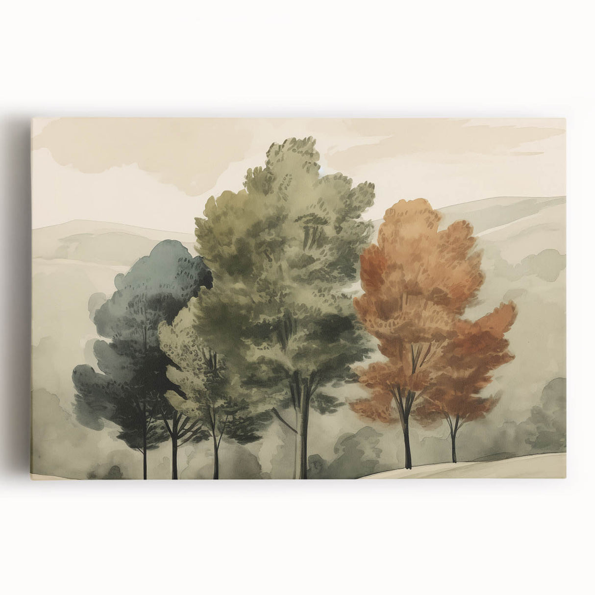 Vintage Landscape Art – Autumn Trees in Tranquil Landscape – Antique Nature Scene Wall Art