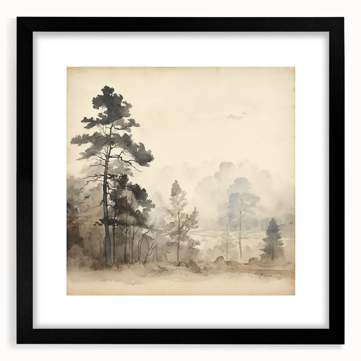 Vintage Misty Forest Art – Classic Woodland Landscape Wall Print