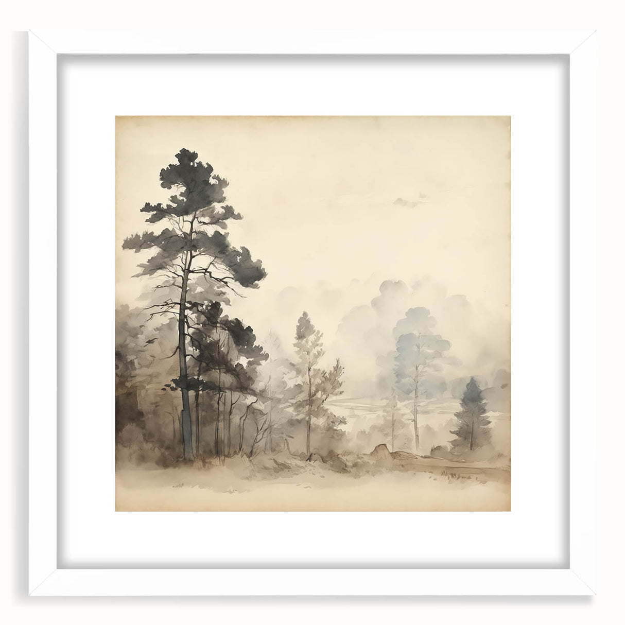 Vintage Misty Forest Art – Classic Woodland Landscape Wall Print