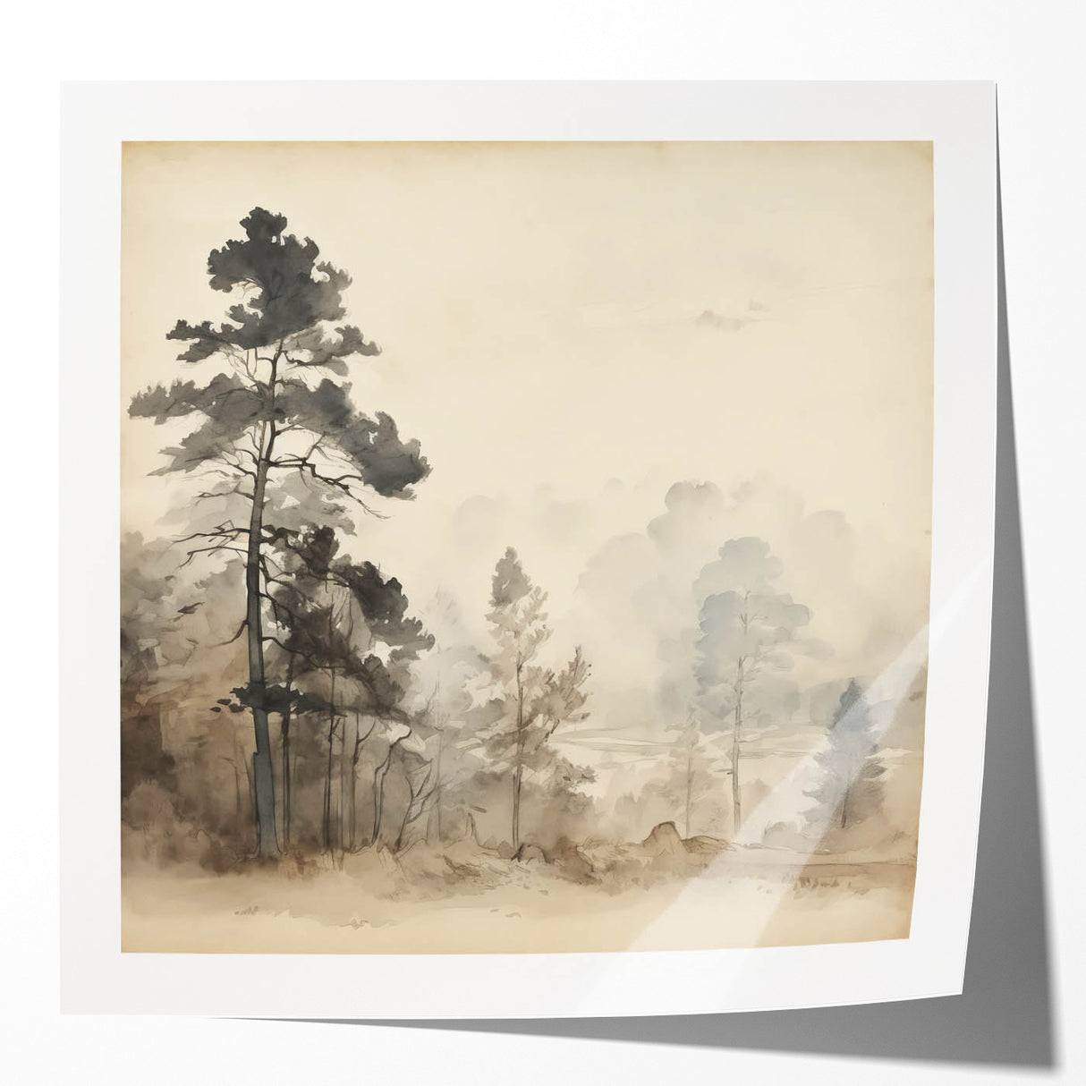 Vintage Misty Forest Art – Classic Woodland Landscape Wall Print