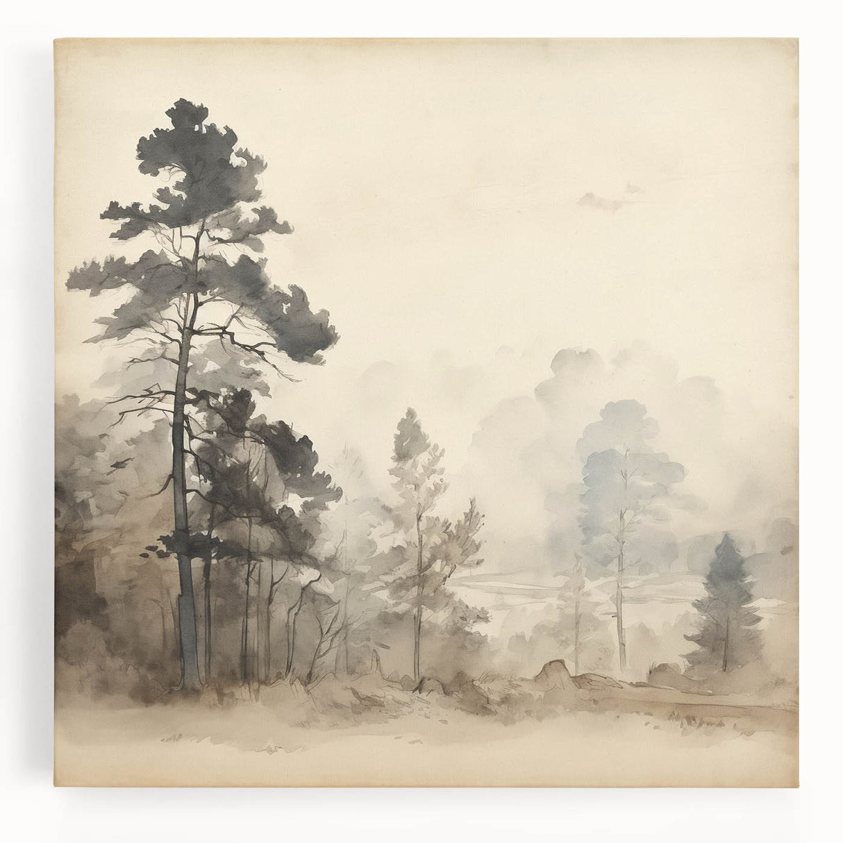 Vintage Misty Forest Art – Classic Woodland Landscape Wall Print