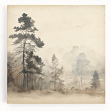 Vintage Misty Forest Art – Classic Woodland Landscape Wall Print