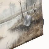 Vintage Landscape Art - Misty River with Bare Trees in Soft Hues