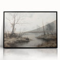 Vintage Landscape Art - Misty River with Bare Trees in Soft Hues