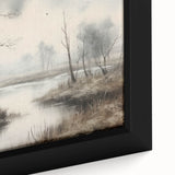 Vintage Landscape Art - Misty River with Bare Trees in Soft Hues