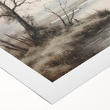 Vintage Landscape Art - Misty River with Bare Trees in Soft Hues