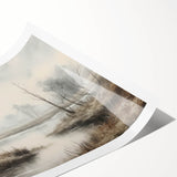 Vintage Landscape Art - Misty River with Bare Trees in Soft Hues