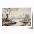 Vintage Landscape Art - Misty River with Bare Trees in Soft Hues