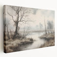 Vintage Landscape Art - Misty River with Bare Trees in Soft Hues