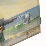 Vintage Landscape Art - Women at the Beach with Sailboat in the Distance