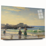 Vintage Landscape Art - Women at the Beach with Sailboat in the Distance