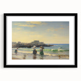 Vintage Landscape Art - Women at the Beach with Sailboat in the Distance