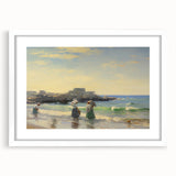 Vintage Landscape Art - Women at the Beach with Sailboat in the Distance