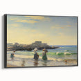 Vintage Landscape Art - Women at the Beach with Sailboat in the Distance